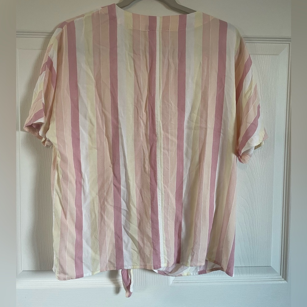 Como Vintage Tie Waist Blouse Striped Linen Blend Women's, Size Medium - Picture 4 of 4